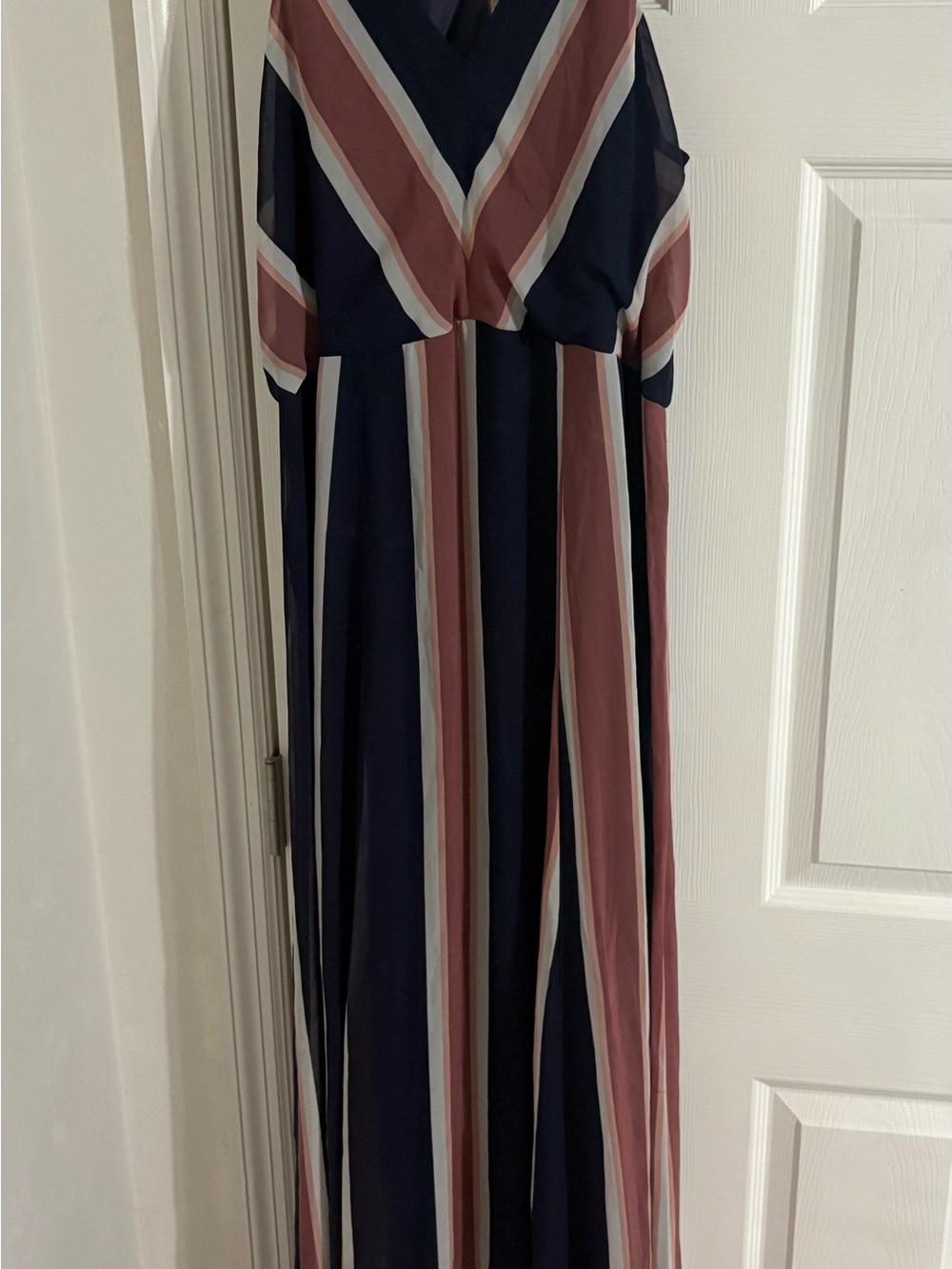 Express Navy, Mauve and Cream Striped V-Neck Maxi Dress
